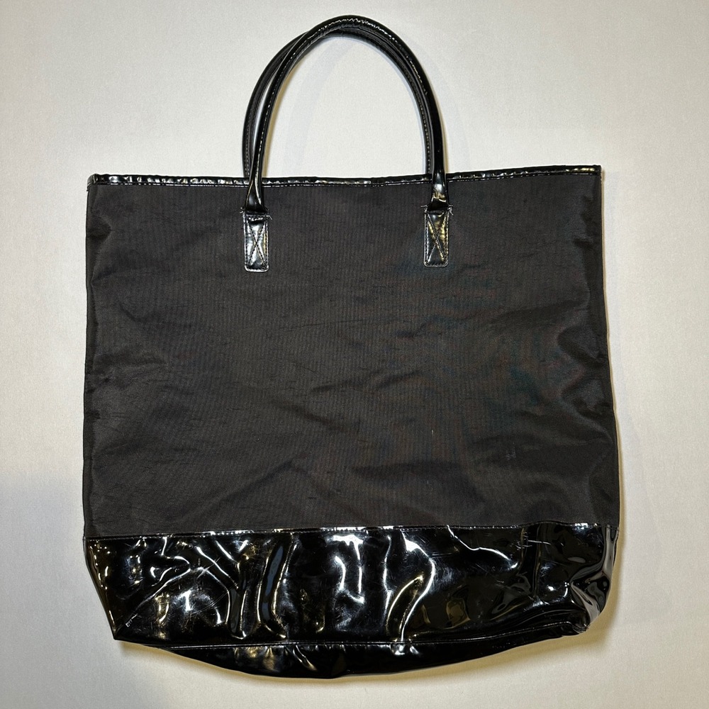 Burberry Tote Bag Black Patent Leather 17x20 Fragrances Shopper‎ Reusable Travel - Picture 5 of 6